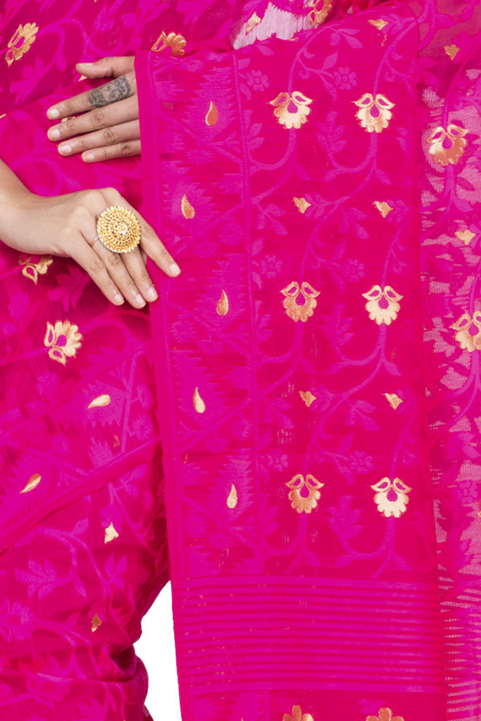 Pink Blended Cotton Kanak_Jmdni Jamdani Saree (687)